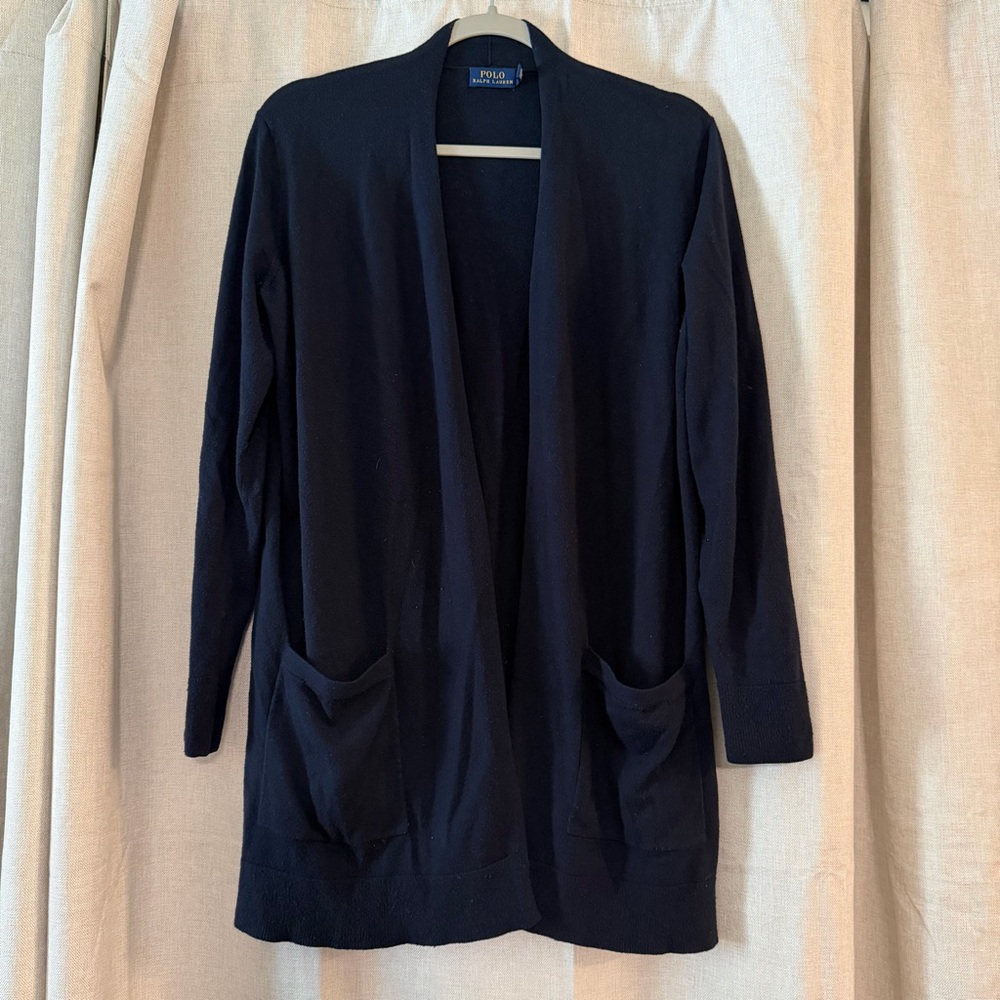 Polo Ralph Lauren long-sleeve open-front Soft Navy cardigan.